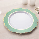 10 Pack 10" Hunter Emerald Green White Disposable Dinner Plates With Round Blossom Design