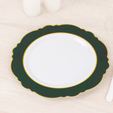 10 Pack 10" Hunter Emerald Green White Disposable Dinner Plates With Round Blossom Design