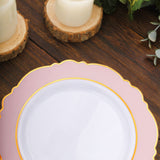 10 Pack 8inch Blush Rose Gold White Disposable Salad Appetizer Plates Round Blossom Design