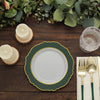 10 Pack | 8inch Hunter Emerald Green / White Disposable Salad Appetizer Plates With Blossom Design