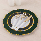 10 Pack 8" Hunter Emerald Green White Disposable Salad Appetizer Plates With Round Blossom Design