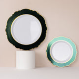 10 Pack 8" Hunter Emerald Green White Disposable Salad Appetizer Plates With Round Blossom Design