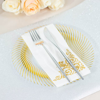 Stylish Clear and Gold Swirl Rim Disposable Salad Plates