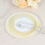10 Pack | 7inch White / Gold Swirl Rim Disposable Salad Plates