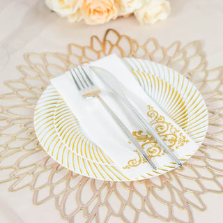 White / Gold Swirl Rim Disposable Salad Plates for All Occasions