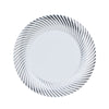 10 Pack | 7inch White / Silver Swirl Rim Disposable Salad Plates#whtbkgd
