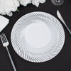10 Pack | 7inch White / Silver Swirl Rim Disposable Salad Plates