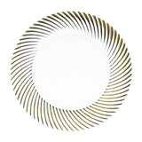 10 Pack | 9inch Clear / Gold Swirl Rim Disposable Dinner Plates, Round Plastic Party Plates#whtbkgd