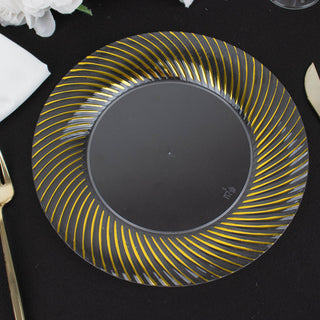 Elegant Clear and Gold Swirl Rim Disposable Dinner Plates