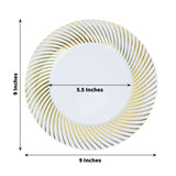 10 Pack | 9inch White / Gold Swirl Rim Plastic Dinner Plates, Round Disposable Party Plates