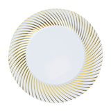 10 Pack | 9inch White / Gold Swirl Rim Plastic Dinner Plates, Round Disposable Party Plates#whtbkgd