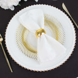 10 Pack | 9inch White / Gold Swirl Rim Plastic Dinner Plates, Round Disposable Party Plates