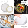 10 Pack | 9inch Clear / Gold Swirl Rim Disposable Dinner Plates, Round Plastic Party Plates