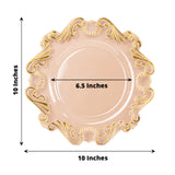 10 Pack Clear Gold European Style Disposable Dinner Plates Vintage Baroque With Scalloped Rim
