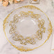 10 Pack Clear Gold European Style Disposable Salad Plates With Scalloped Rim, Vintage Baroque