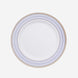 10 Pack White Renaissance Disposable Salad Plates With Gold Navy Blue Chord Rim, Plastic Appetizer