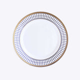 10 Pack White Renaissance Plastic Party Plates With Gold Navy Blue Chord Rim#whtbkgd