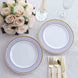 10 Pack White Renaissance Plastic Party Plates With Gold Navy Blue Chord Rim