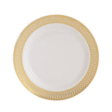 10 Pack White Disposable Party Plates With Beige Gold Spiral Rim, 10" Round Plastic Dinner#whtbkgd