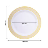 10 Pack White Disposable Party Plates With Beige Gold Spiral Rim, 10" Round Plastic Dinner 