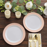 10 Pack White Disposable Salad Plates With Blush Rose Gold Spiral Rim