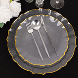 10 Pack Clear Sunflower Disposable Dinner Plates with Gold Scalloped Rim