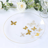 Set of 20 Clear Gold Butterfly Plastic Party Plates, Round Disposable Dinner