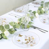 Set of 20 Clear Gold Butterfly Plastic Party Plates, Round Disposable Dinner