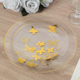 Set of 20 Clear Gold Butterfly Plastic Party Plates, Round Disposable Dinner