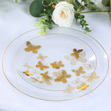 Set of 20 Clear Gold Butterfly Plastic Party Plates, Round Disposable Dinner