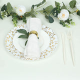 10 Pack White Round Plastic Party Plates with Gold Leaf Design, 