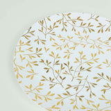 10 Pack White Round Plastic Party Plates with Gold Leaf Design, 