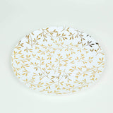 10 Pack White Round Plastic Party Plates with Gold Leaf Design, 