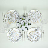 10 Pack White Round Plastic Party Plates with Gold Leaf Design, 