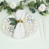 10 Pack White Round Plastic Party Plates with Gold Leaf Design, 