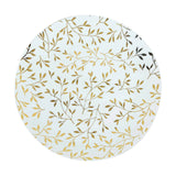 10 Pack White Round Plastic Party Plates with Gold Leaf Design