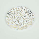 10 Pack White Round Plastic Dessert Plates with Gold Leaf Design