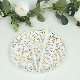 10 Pack White Round Plastic Dessert Plates with Gold Leaf Design