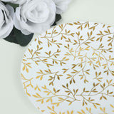 10 Pack White Round Plastic Dessert Plates with Gold Leaf Design