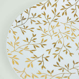 10 Pack White Round Plastic Dessert Plates with Gold Leaf Design