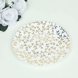 10 Pack White Round Plastic Dessert Plates with Gold Leaf Design