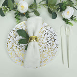 10 Pack White Round Plastic Dessert Plates with Gold Leaf Design