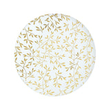 10 Pack White Round Plastic Dessert Plates with Gold Leaf Design