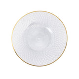 Clear glass plate with gold rim and intricate diamond pattern design #whtbkgd