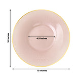 Pink decorative plate with a gold rim, 10 inches in diameter.