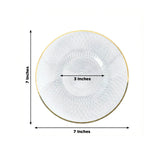 Clear glass plate with gold rim, 7 inches diameter, 3 inches center.