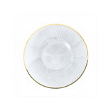 Crystal plate with intricate design and gold rim #whtbkgd