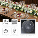 Elegant round disposable plates with radial diamond-cut pattern for parties and events.