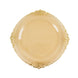 10 Pack 10inch Transparent Amber Plastic Party Plates With Gold Leaf Embossed Baroque Rim, Round 
