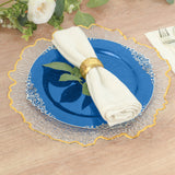 10 Pack Transparent Navy Blue Disposable Party Plates with Silver Leaf Embossed Baroque Rim